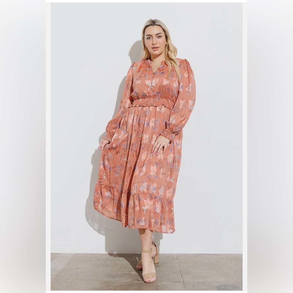 EUCThe Marie V-Neck Floral Dress in Terracotta size L